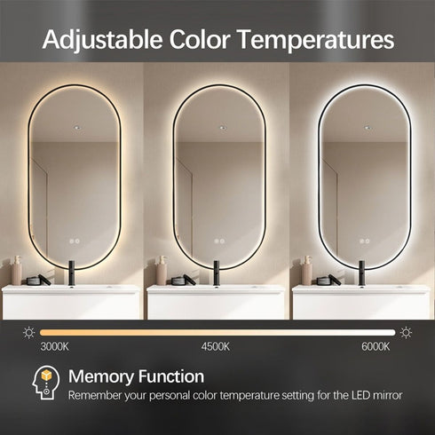 Maria Oval Frontlit LED Black Bathroom Wall Mirror