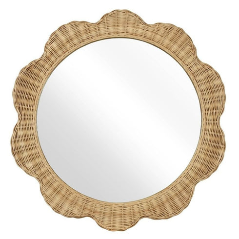 Yindi Rattan Scallop Natural Round Wall Mirror