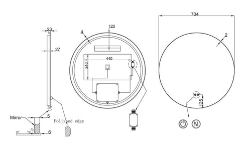 Meeray Framed Anti-fog LED Brushed Gold Round Bathroom Mirror with Optional Bluetooth Speaker