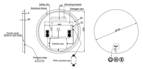 Alessio Anti-fog Backlit 3 Colour LED Round Bathroom Mirror With Optional Bluetooth