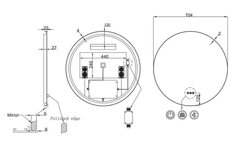 Meeray Framed Anti-fog LED Brushed Gold Round Bathroom Mirror with Optional Bluetooth Speaker
