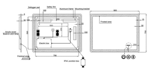 Dario Rectangle Antifog 3 Colour LED Frontlit and Backlit Bathroom Mirror With Optional Bluetooth