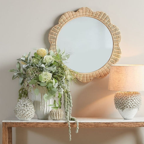 Yindi Rattan Scallop Natural Round Wall Mirror
