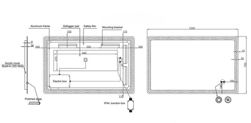Dario Rectangle Antifog 3 Colour LED Frontlit and Backlit Bathroom Mirror With Optional Bluetooth