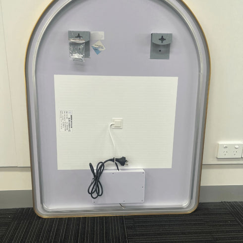 Meroo Arched Antifog Backlit LED Gold Wall Mirror
