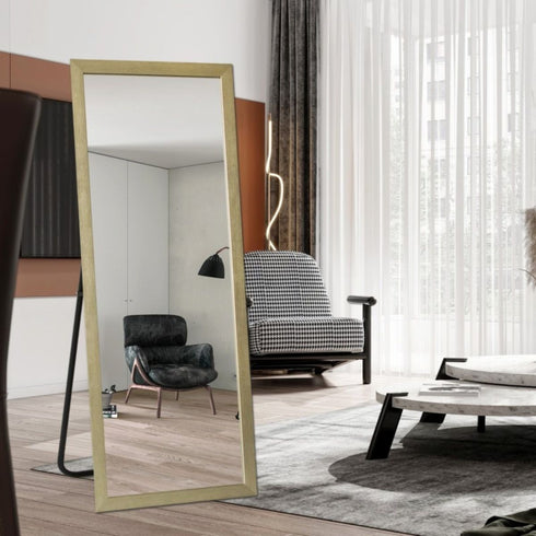 Olegas Full Length Wall Mirror - Modern Champagne Frame Floor Mirror