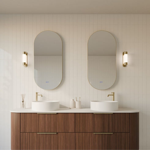 Cameryn Oval Anti-Fog LED Bathroom Mirror - Brushed Gold Frame with Optional Bluetooth Speaker