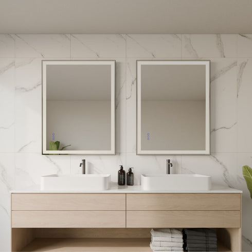 Raelene Anti-Fog Frontlit & Backlit LED Bathroom Mirror - Matte Black Frame with Optional Bluetooth Speaker