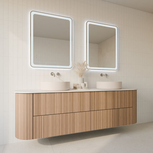 Taylor Rounded Corners Anti-fog Frontlit & Backlit LED Bathroom Mirror - Brushed Nickel Frame with Wave Motion Sensor