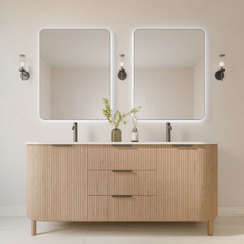 Graeme Rounded Corners Anti-fog Backlit LED Bathroom Mirror - Gunmetal Frame with Wave Motion Sensor