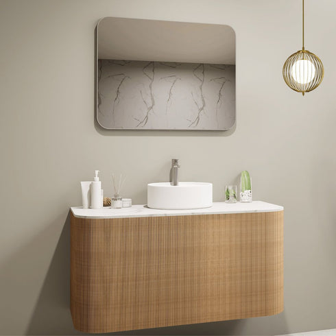 Graeme Aluminium Framed Rounded Corners Rectangular Brushed Nickel Bathroom Mirror