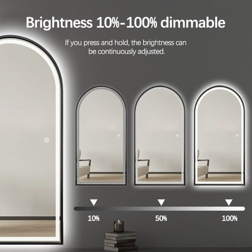 Elwood Arched Full Length Dimmable LED Black Standing Mirror