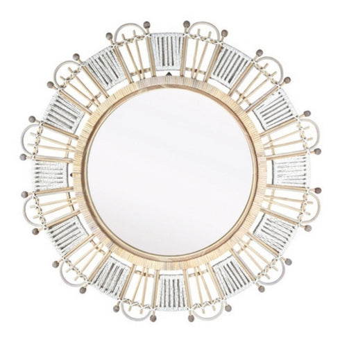 Alaa Round Wall Mirror - Decorative Sunburst Mirror with Metal & Woven Detail