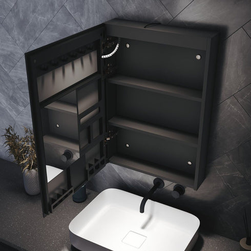Dane Hemp Black LED Bathroom Cabinet with Makeup Storage Shelf