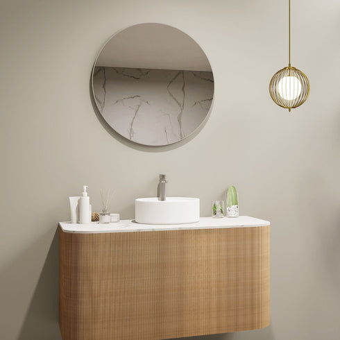 Meeray Aluminium Framed Brushed Nickel Round Bathroom Mirror