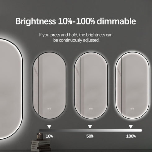 Maria Oval Frontlit LED Black Bathroom Wall Mirror