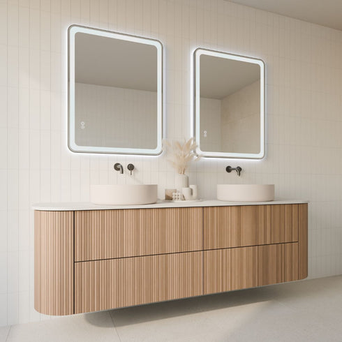 Taylor Anti-Fog Frontlit & Backlit LED Bathroom Mirror - Brushed Gunmetal Frame with Optional Bluetooth Speaker