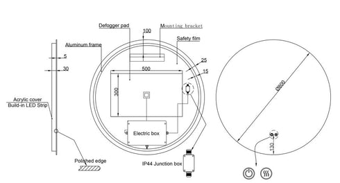 Alessio Anti-fog Backlit 3 Colour LED Round Bathroom Mirror With Optional Bluetooth