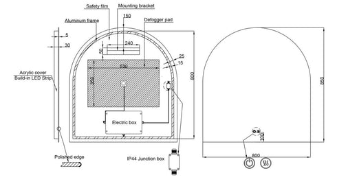 Aurelio Antifog Arch Shaped 3 Colour Backlit LED Bathroom Mirror With Optional Bluetooth