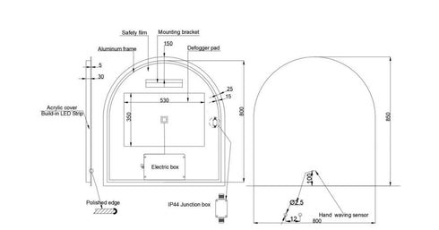 Aurelio Arched Antifog 3 Colour LED Backlit Bathroom Mirror With Wave Motion Sensor