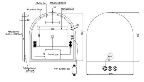 Aurelio Antifog Arch Shaped 3 Colour Backlit LED Bathroom Mirror With Optional Bluetooth