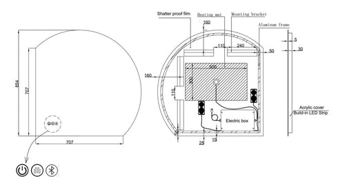 Enzo Corner Frameless 3 Colour LED Backlit Bathroom Mirror With Demister & Optional Bluetooth Speaker