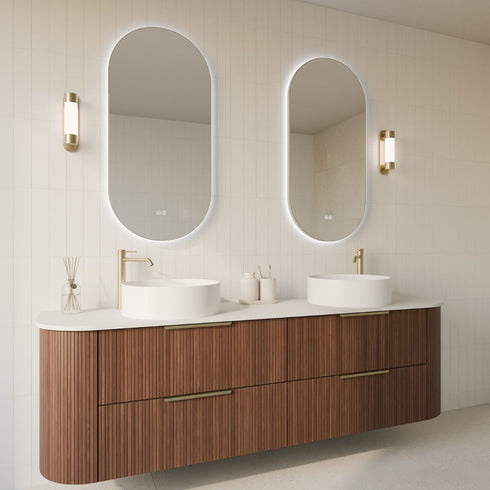 Cameryn Oval Anti-Fog LED Bathroom Mirror - Brushed Gold Frame with Optional Bluetooth Speaker