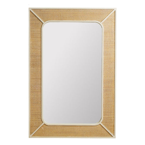 Tomita Rectangular Rattan Wall Mirror - Natural & Off-White Coastal Frame