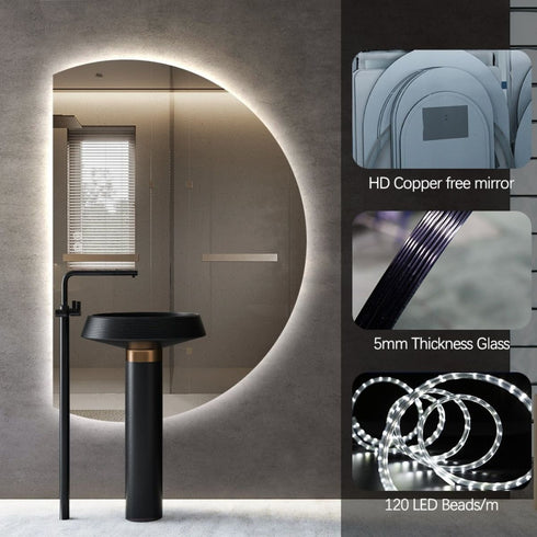 Brunswick Frameless Left Cut Moon Anti Fog Backlit LED Wall Mirror