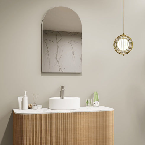 Allan Aluminium Framed Arched Brushed Nickel Bathroom Mirror
