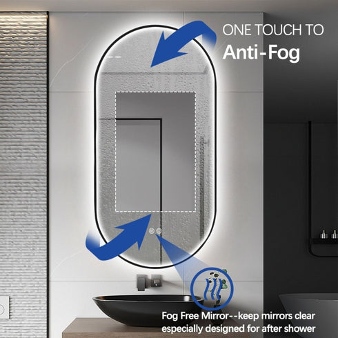 Maria Oval Frontlit LED Black Bathroom Wall Mirror