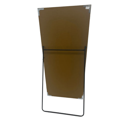 Back view of freestanding French style gold full length mirror with support stand