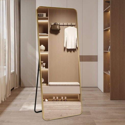 Vivian Aluminium Full Length Gold Wall Mirror - Modern Freestanding Mirror