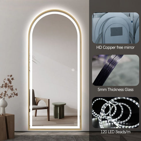 Elwood Arched Full Length Dimmable LED Gold Standing Mirror