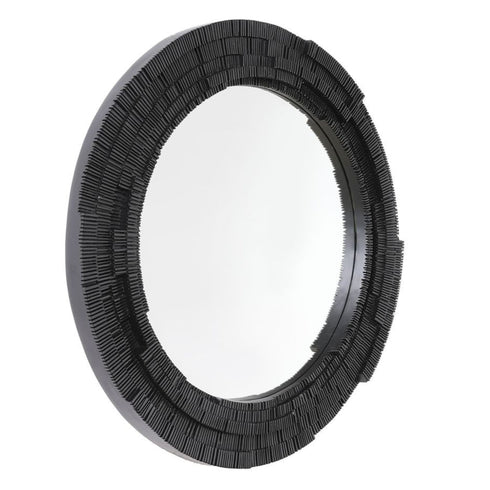 Side view of Dani Round Wall Mirror in matte black finish