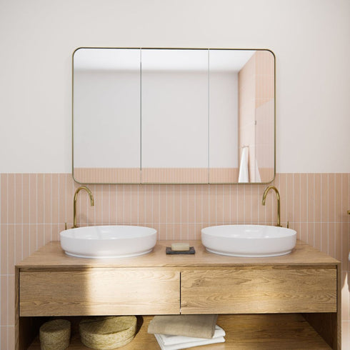Zania 3-Door Brushed Brass Bathroom Mirror Cabinet