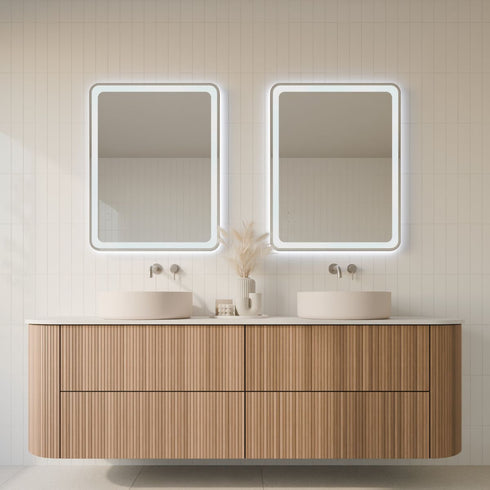 Taylor Rounded Corners Anti-fog Frontlit & Backlit LED Bathroom Mirror - Brushed Nickel Frame with Wave Motion Sensor