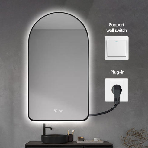 Tallow Arched Antifog Backlit LED Black Wall Mirror
