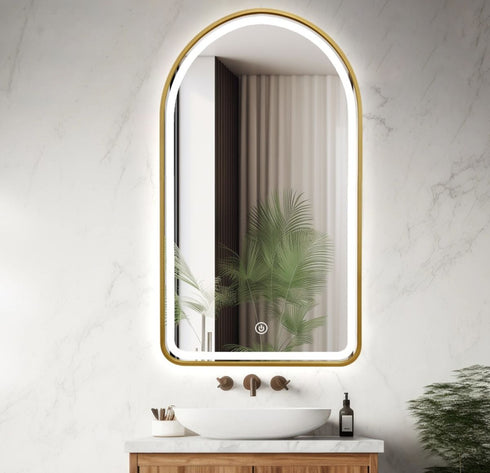 Byron Arched Frosted LED Gold Wall Mirror
