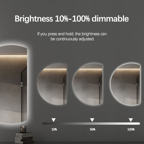 Kirribilli Frameless Right Cut Moon Anti Fog Backlit LED Wall Mirror