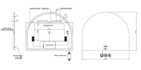 Aurelio Antifog Arch Shaped 3 Colour Backlit LED Bathroom Mirror With Optional Bluetooth