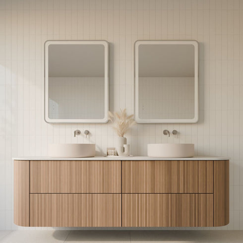 Taylor Rounded Corners Anti-fog Frontlit & Backlit LED Bathroom Mirror - Brushed Nickel Frame with Wave Motion Sensor