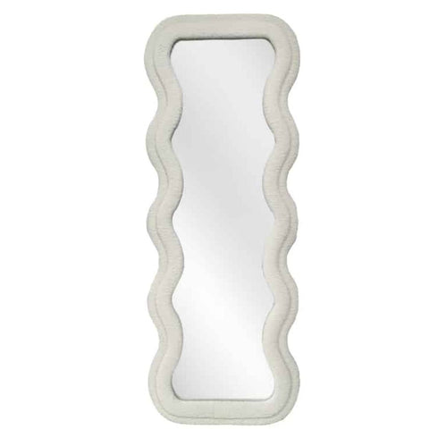 Modern Wavy Teddy Velvet Full Length Mirror in white with soft plush frame