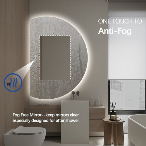 Brunswick Frameless Left Cut Moon Anti Fog Backlit LED Wall Mirror