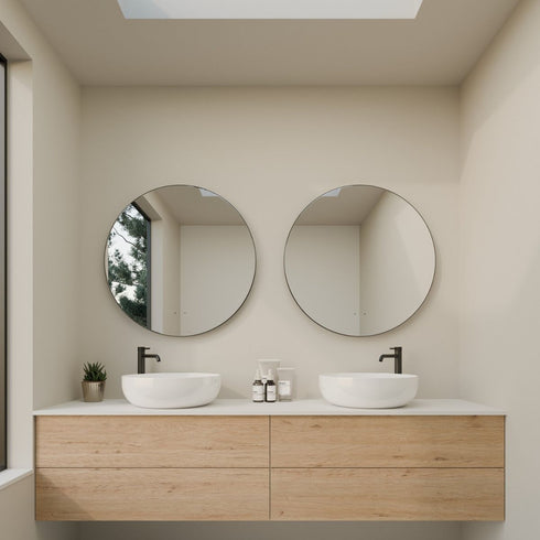 Meeray Anti-fog 3 Colour LED Round Bathroom Mirror - Matte Black Frame With Wave Motion Sensor