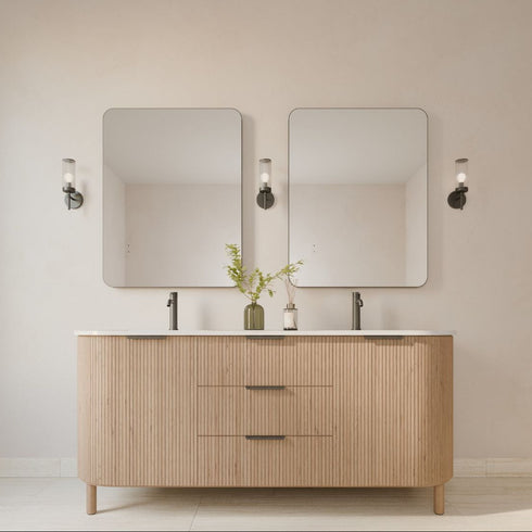 Graeme Rounded Corners Anti-fog Backlit LED Bathroom Mirror - Gunmetal Frame with Wave Motion Sensor