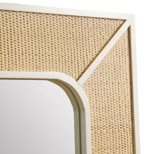 Tomita Rectangular Rattan Wall Mirror - Natural & Off-White Coastal Frame