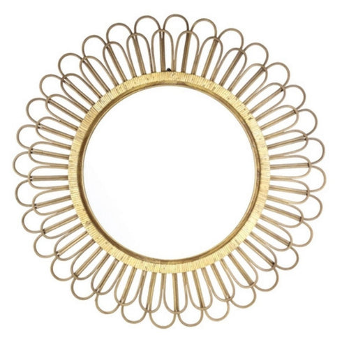 Haven Loop Woven Round Mirror - Decorative Wall Mirror with Gold Loop Frame