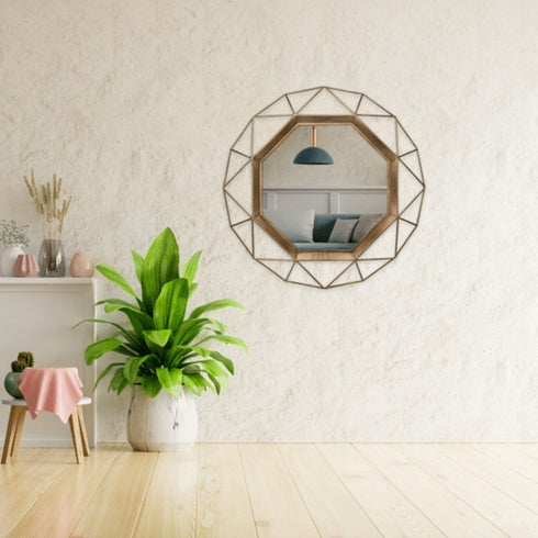 Bellara Geometric Gold Round Wall Mirror