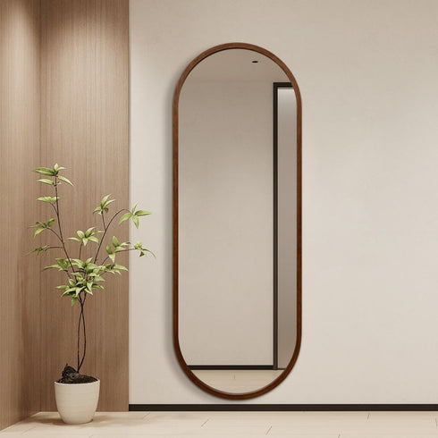 Pilbara Oval Walnut Wood Full Length Wall Mirror